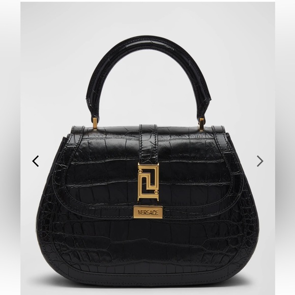 Versace Handbags - Versace Greca Goddess medium croc embossed top handle bag